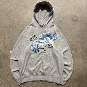 Fox Racing Embroidered Logo Pullover Gray Men’s Hoodie Y2K Size Large